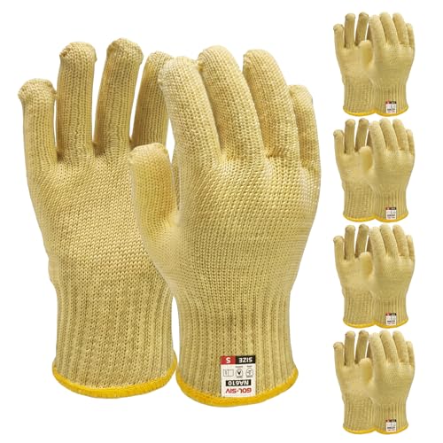 5 Pairs Cut Resistant Work Gloves, 7-Gauge Heavy Duty Aramid Fiber, Heat & Cut Protection for Small Hands, Women. Ideal for Metal Glass Handling, Woodworking & Industrial Assembly, S - size: 5pcs-Small, style: Aramid
