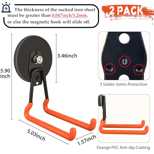 ULIBERMAGNET New Updated Strong Magnetic Hooks,2 Pack Heavy Duty Large Magnetic Hooks for Extension Cord, Cable, Hose, Power Cord,Rope,Drill,Jig Saw,Circular Saw,Garden Lawn Tools (Orange/3.46inch) - style: Upgraded Orange Large L Ultimate Strong Hooks
