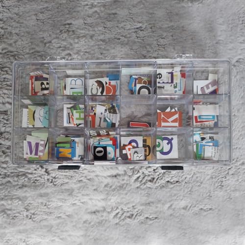SnowTing 2 Pack 18 Grids Clear Plastic Organizer Box, Multi-grids Fixed Compartment Craft Storage Box for Beads, Fishing Tackles, Jewelry, Art Craft, Gem, Small Items