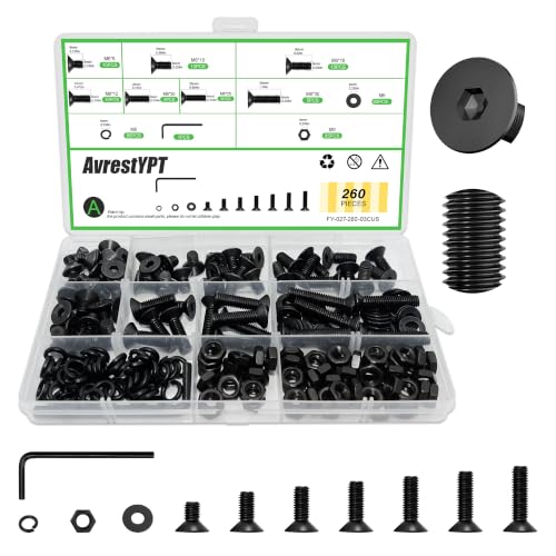 260Pcs M6 Countersunk Flat Head Phillips Machine Screws Assortment Kit, Nuts Washers with Screwdriver, M6x8/10/12/16/20/25/30mm for Electronics & Machinery - size: M6-260Pcs