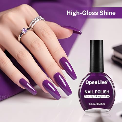 OpenLive 16.5ml Purple Nail Polish Large Volume Quick Drying Nail Polish, Fast Drying and Long Lasting Color Nail Art DIY Home Manicure Gift for Women - color: Purple