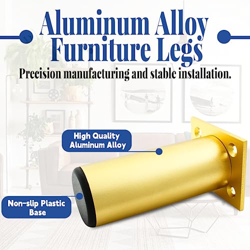 4-Pack Adjustable Aluminum Alloy Furniture Legs 4" Height Gold - color: Gold, size: 4 Inch