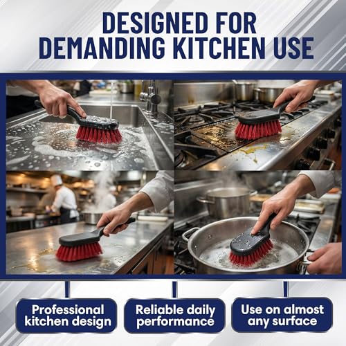 8 Inch Pot & Dish Kitchen Scrub Brush for Heavy-Duty Cleaning – Stiff Bristle Scrubber for Sink, Cast Iron, and Grill Grates - Kitchen Dish Scrubber Brush - 90048 by FryOilSaver Co. - size: 8 Inches
