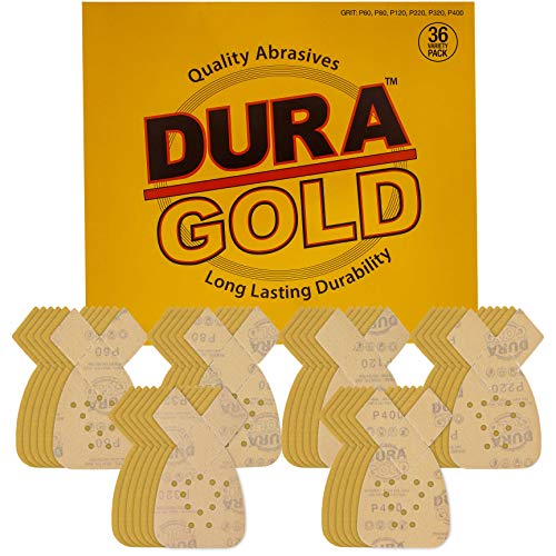 Dura-Gold Premium Mouse Detail Sander Sandpaper, 36 Assorted Grit Sanding Sheets 60, 80, 120, 220, 320, 400-12 Hole Pattern Hook & Loop Triangle Mouse Discs - Fits Black and Decker Woodworking Auto - size: Variety Pack