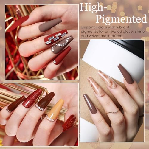 modelones Fall Gel Nail Polish Set 6 Colors, Brown Burnt Orange Burgundy - color: A A A1 Orange Burgundy