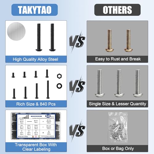 840PCS M3 Screw Kit, M3 Screws Hex Button Head Screws with M3 Bolts - size: 840PCS