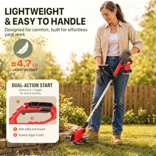 ALSO GO 21V Electric Weed Wacker with 2x2.5Ah Battery Powered Weed Eater - color: Red