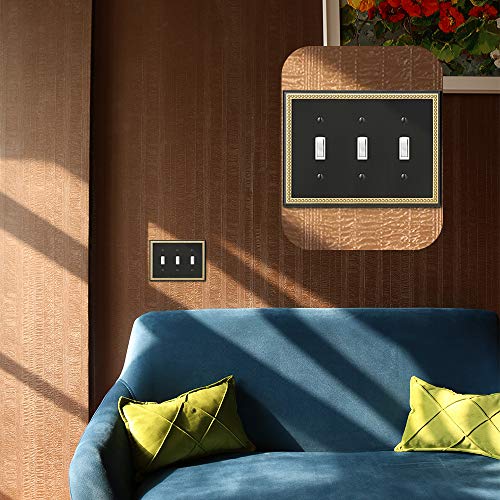 Pearled Frame Decorative Wall Plate Switch Plate Outlet Cover (Triple Toggle, Black & Dark Golden) - style: Triple Toggle