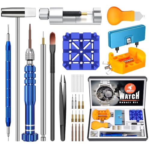 JOREST Watch Repair Kit for Battery Replacement & Link Removal, Resizing &Opener, Watch Repair and Cleaning Screwdriver Set, Wrench Back Remover, Spring Bar Tool