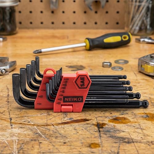 NEIKO 01101A Standard Allen Wrench Set, 13 Piece Ball End Hex Key Set, SAE Long Allen Keys 0.05” to 3/8 Inch Hex Wrench Set for Bike Bicycle Repair, Black Oxide Chrome Vanadium, Hanging Storage Case - size: SAE - 13pc