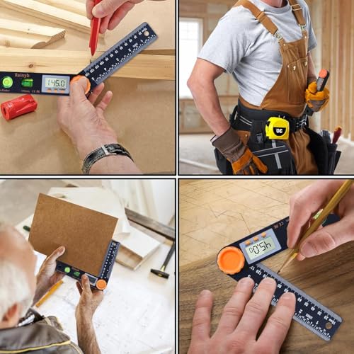 Rainyb Digital Angle Finder Tool, 5 inch Pocket Protractor, 0-360 Degree, LED Display with Horizontal Bubble Levels and Ruler Meter Accurate Tool for Woodworkers, Carpenters, Fabricators