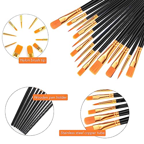 AROIC Acrylic Paint Brushes, 6 Packs / 60 pcs Nylon Hair Paint Brush Set - size: 60pcs-black