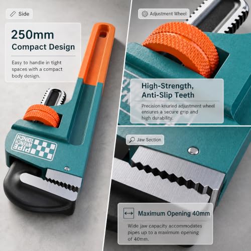 Heavy Duty Pipe Wrench, 10" Adjustable Straight Plumbing Wrench, High Drop-Forged jaws, Professional Pipeline Tool for Water Pipe Fittings, Mechanical assembly, Workshop Operations - size: 10inch