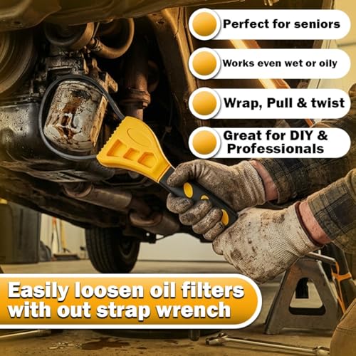 2-Pack Adjustable Rubber Strap Wrench Set, 6" & 8" Non-Slip Oil Filter Wrench and Jar Opener, Universal Plumbing Tool for Water Filter, Shower Head, Sink Drain, Faucet and Pipe Removal