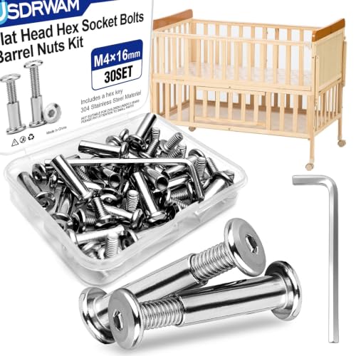 30 Sets M4 x 16mm Barrel Nuts and Bolts, Hex Socket Binding Screws - size: 30 Sets M4 x 16 mm
