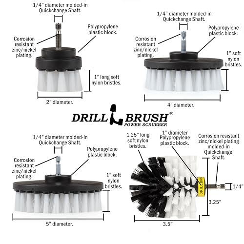 White Soft Interior Car Detailing Drill Brush Set - Nylon Auto Scrubber