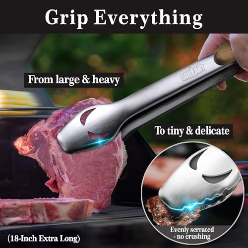 GRILLART BBQ Tools Grill Tools Set -18Inch Grilling Tools BBQ Set - Grill Accessories w/BBQ Tongs, Spatula, Fork, Brush- Stainless Grill Kit Grilling Set - Gift Ideas BBQ Accessories Gifts for Men Dad