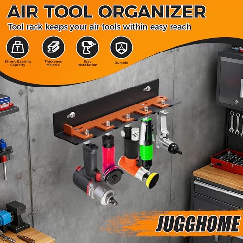 Air Tool Pneumatic Tool Holder,Wall Mount Air Tool Rack,Lockable Air Tool Hanger for Garage Shop Storage Organize,Fit 1/4" Standard Connection Accessories,Comes with Five Slots