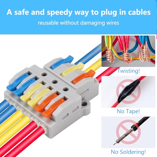 20PCS Lever Wire Connectors - 3 in 6 Out Quick Electrical Lever Nuts, Push-in Conductor Terminal Block AWG 28-12 - color: Grey,20pcs 3 in 6 out