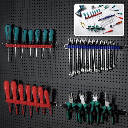 Reniteco 2 Pack Wall-Mounted Screwdriver Organizers with Screws - Heavy-Duty ABS Plastic Tool Holder for Screwdrivers, Wrenches, Piers - Garage Workshop Storage (Red,2 PCS) - color: Red