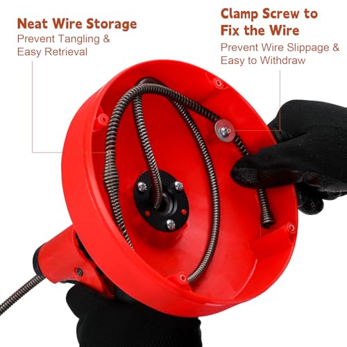 50 FT Drain Snake 11-in-1 Double Mode Drain Auger Tools | for Sink and Drain Unblocking, Plumbing Snake for Kitchen, Bathrom and Shower Sink, Drain Clog Remover for Real DYIs - color: Red-50FT