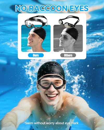 Aegend New Adult Wide View Swim Goggles, Anti-Fog/UV No Leak Swimming Goggles with Ear Plugs for Men & Women - color: Clear White & Clear Black