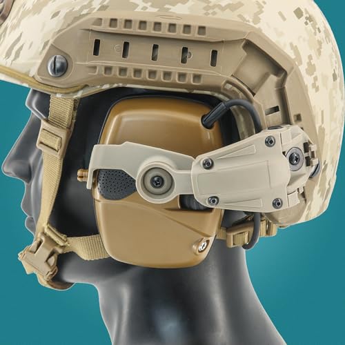 Hearing Protection Noise Cancelling Sound Amplification with Gel Ear Pad/ARC Rail Adapter Ideal for Shooting Sport - color: Coyote Brown