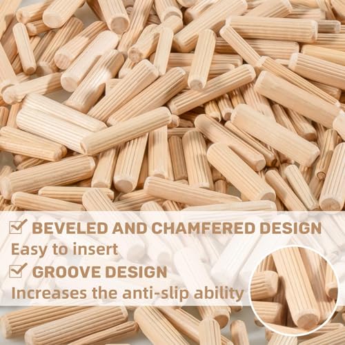 Sukh 200PCS Wooden Dowel Pins - Fluted Dowel Rods for Woodworking