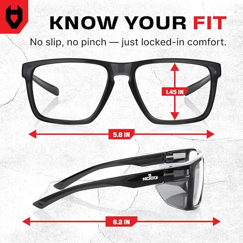 NoCry ANSI Z87.1 Safety Glasses with Readers 1.5 with Anti Fog & Anti Scratch Coating — Full Lens Safety Reading Glasses for Men & Women — Protective Eyewear with Side Shields and 100% UV Protection - color: Black & Black