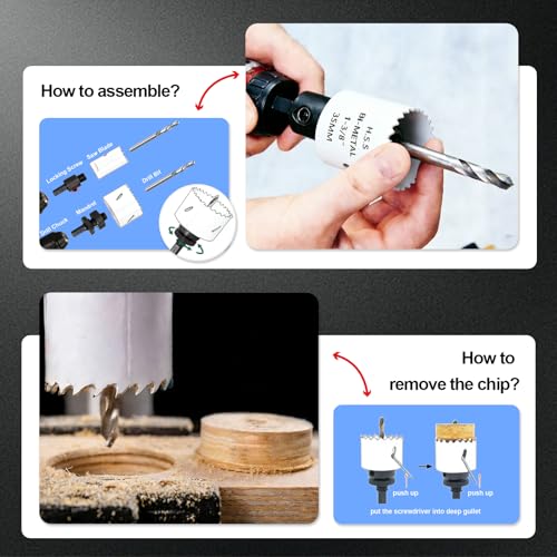 Greywolf 15 pcs Bi-Metal Hole Saw Set, M42 8% Cobalt HSS Hole Saw Kit with 3/4"-2-1/2" (19-64mm) 9-Piece Hole Saw Blades, Box with Arbor, Drill Bit, Hex Key, for Metal, Wood, Plastic - color: White