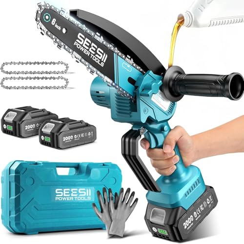 SEESII 6 Inch Mini Electric Chainsaw Cordless Battery Powered - color: Slate Blue