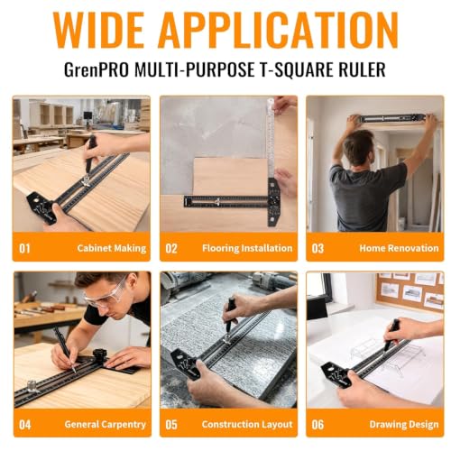 GRENPRO Combination Speed T-Square Ruler Angle Finder Woodworking Tools - color: Black