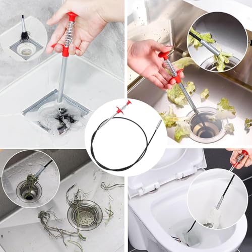 118" Drain Snake Hair Remover Tool, Flexible Clog Remover with 4-Claw Grabber, Long Reach Drain Cleaning Tool for Sink, Bathtub, Shower, Toilet and Tight Spaces - style: 118 in