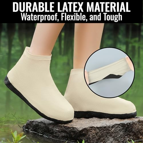 Rain Shoe Covers Waterproof Reusable Galoshes Overshoes - color: Milk White, size: Large