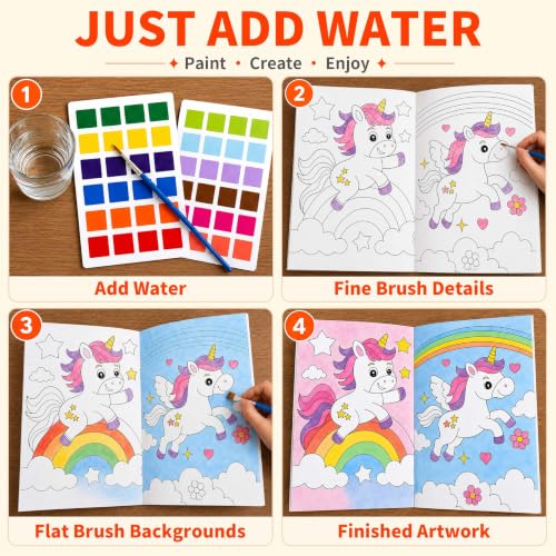 24 Pack Paint with Water Coloring Books for Kids Ages 4-8, Party Favor Kits with Brushes, Birthday Goodie Bag Stuffers, Classroom Prizes, Arts and Crafts Activities, Homeschool Supplies