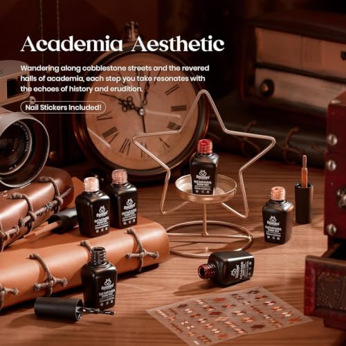 Beetles Fall Gel Nail Polish Set, Academia Aesthetic Nude Brown Glitter Gel - color: A - Nude Brown Burgundy Gold Black | Academia Aesthetic