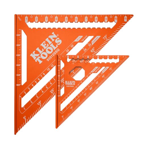 Klein Tools 80211 Rafter Square Set, 2-Piece, 7 and 12-Inch, Rafter Squares, Laser Etched Markings, 1/4-Inch Scribe Notches - size: 2-Piece Rafter Square Set