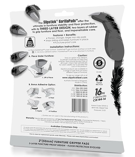 GorillaPads Non Slip Furniture Pads/Floor Grippers (Set of 16 Grips) 2 Inch Round Floor Protectors for Under Furniture, Black, CB144-16 - size: 2" Round 16 Pack