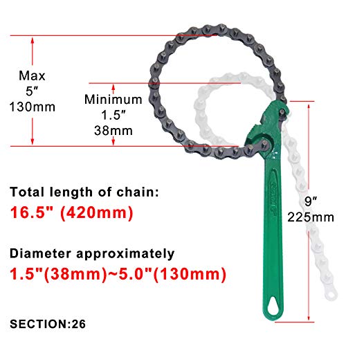 9 Inch Heavy Duty Ratcheting Chain Wrench Reversible Oil Filter Tool Pipe Fittings Tools Fit Max 5 Inch Diameter With Toothed Chain - color: 9" Chain Wrench