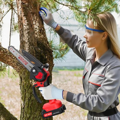 6 Inch Mini Chainsaw Cordless, 24V Battery Powered Chain Saw - color: Red