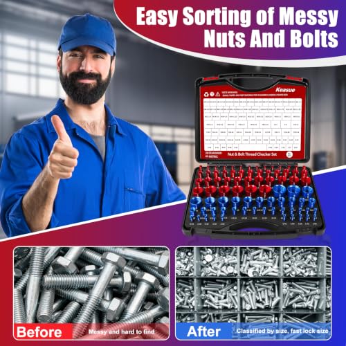 82Pcs Thread Checker, Nut and Bolt Thread Checker, 38 Inch & 44 Metric Box Set Thread Gauge, Thread Checker Standard and Metric Suitable for Size Checker of Bolts or Nuts in Narrow Areas - size: 82 Gauges - 38 Inch & 44 Metric