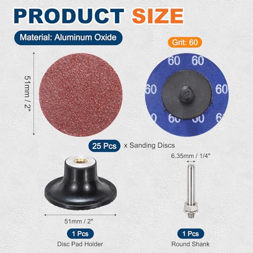 25 Pcs Aluminum Oxide Die Grinder Sanding Disc 2", 60 Grit - size: 60 Grit with 1/4" Round Shank