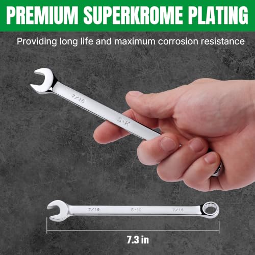 SK 7/16” Combination Wrench, SAE, Premium CR-V Steel - size: 7/16"