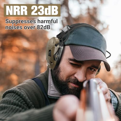 Electronic Shooting Ear Protection w/Gel Pads, 23dB NRR Active Noise Reduction & 3X Amplification Headset for Shooters - color: Brown