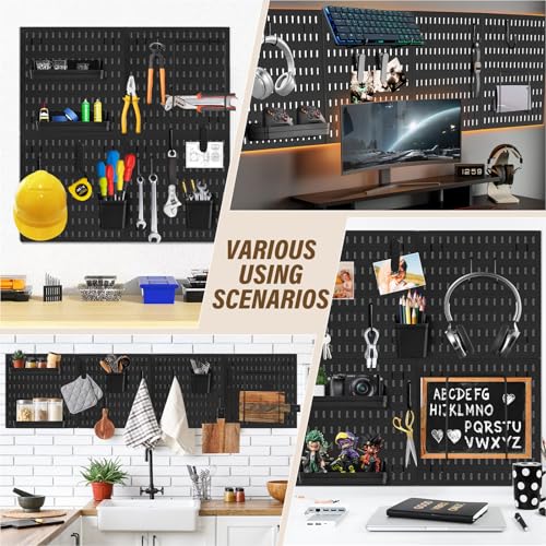 AKTOP Modular Plastic Peg Board Wall Organizer, 4 Pack, 12"x12", Black - color: 12inch-black