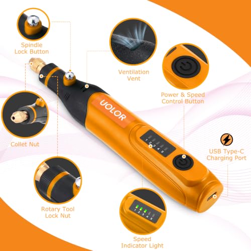 Uolor 145PCS Cordless Polishing Buffing Wheels Kit, Polishing Tool Kit with 100 Wool Buffing Wheels, 40 Abrasive Pads, 5 Variable Speeds 5000-20000RPM, USB-C Rechargeable Rotary Polisher
