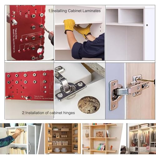 2 in 1 Shelf Pin Hinge Jig,Concealed Hinge Jig Drilling Jig with 35mm Hole Drill Bits,Self Contained Clamping All Metal Cabinet Hardware Tool Drill for Cabinet Door Hinge Hole Positioning (11 Hole) - color: 11 Hole
