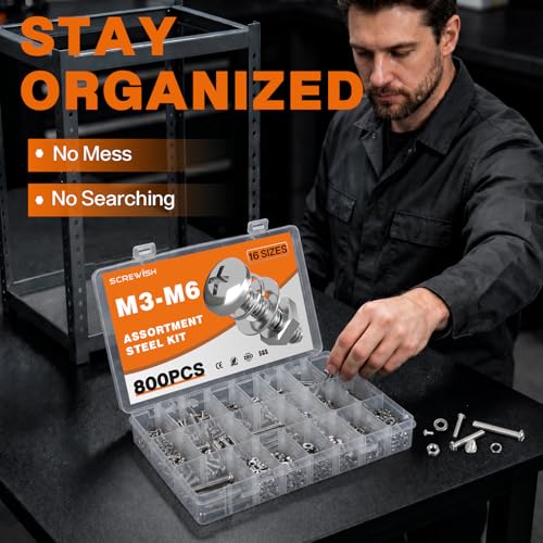 800PCS M3 M4 M5 M6 Phillips Pan Head Screw Assortment Kit - size: M3M4M5M6