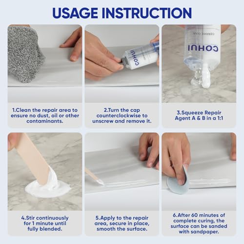 Tub and Shower Repair Kit White - High-Gloss Fiberglass Bathtub Tile Solid Surface Repair Kit for Chips Cracks Scratches Rust Holes - Porcelain Sink Repair Kit for Ceramic Acrylic Tubs Toilets