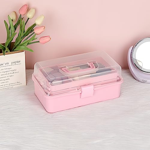 BTSKY 3-Layer Plastic Dividing Storage Box Craft Organizer and Storage - color: Pink